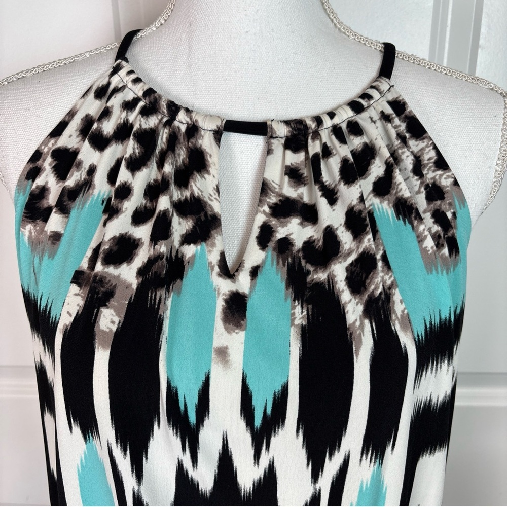 London Style Collection Geometric Ikat Leopard Print Maxi Dress Teal Black Sz 12 - Picture 4 of 11